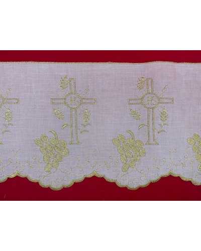 Passementerie Dentelle Sangallo Blanche Broderie JHS Croix Blé Raisins Mousseline Lurex Or Haut 17,5 Cm