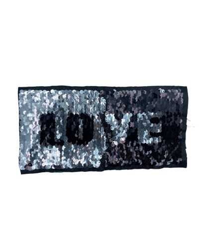 Sewing application love sequins double reversible black silver love 240x115 mm