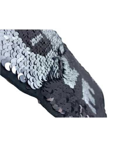 Sewing application love sequins double reversible black silver love 240x115 mm