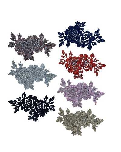 Iron-on Application Patch Pink Glitter Leaves Lurex 5x8 Cm