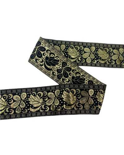 50 Cm Trimmings Partition Edge Gallon Embroidered Black Gold Thread Flower Design 5 Cm High
