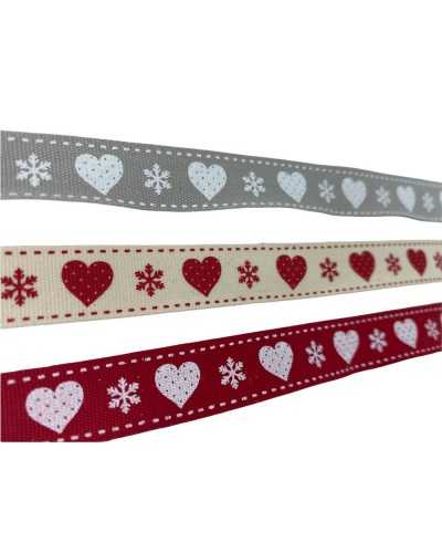 Ruban Passementerie Ruban Coton Imprimé Coeur Neige Étoile 15 Mm De Haut