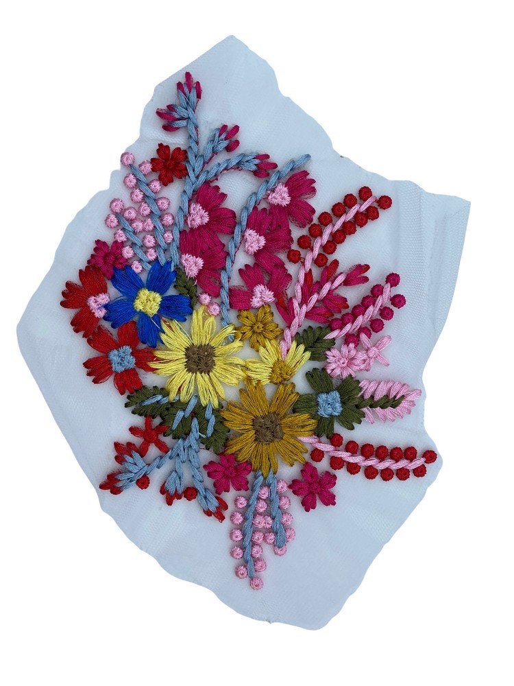 Broderie ancienne décor papillon sur tulle 29 x 18 cm application couture