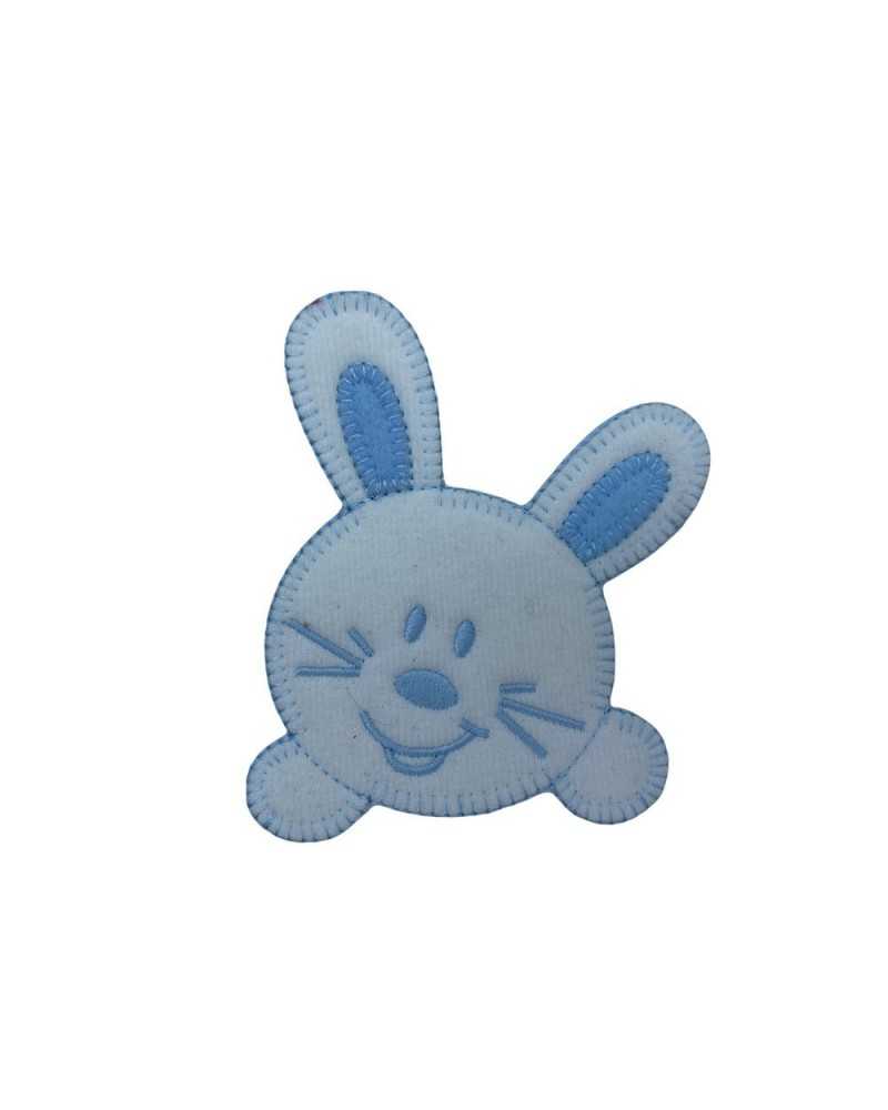 Iron-on Patch Baby Rabbit Head Smiling Embroidered Velvet Effect 9x10 Cm
