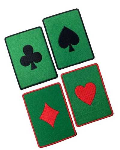 Application Iron-on Patch Green Cloth Embroidered Poker Game Cards 7x5 Cm