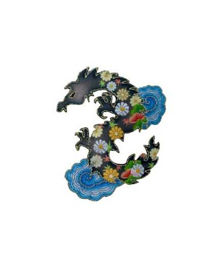 Iron-on Application Patch Chinese Dragon Gold Embroidery Small Flowers 7x6 Cm
