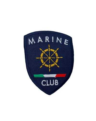 Bouclier de broderie blanc application marine club drapeau italien gouvernail 70x55 mm