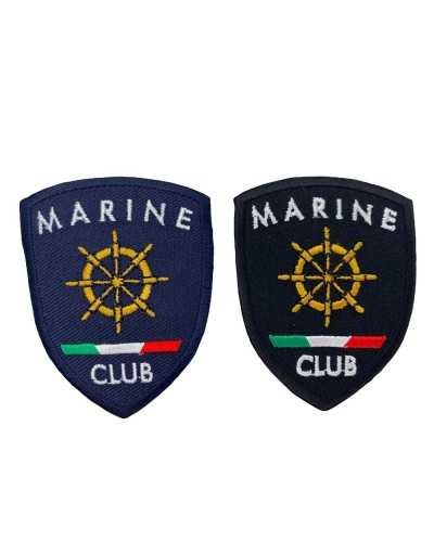White Embroidery Shield Application Marine Club Italian Flag Rudder 70x55 Mm