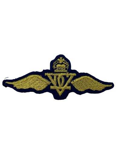 Iron-on Application Patch Badge Blue Embroidered Wings Gold Lurex 75x30 Mm