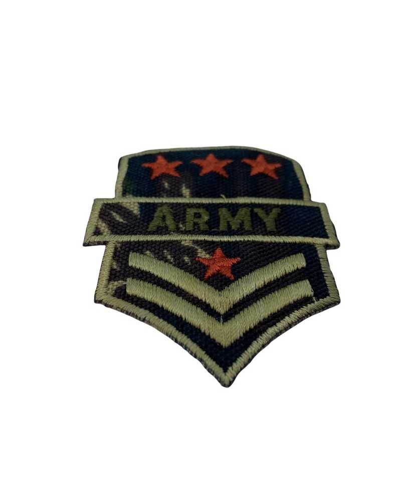 Applicazione Termoadesiva Patch Mimetico Militare Ricamo ARMY Stelle Grado  55x70 Mm