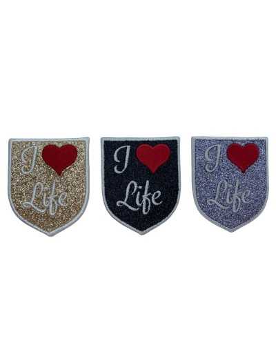 Thermoadhesive Application Glitter Heart Embroidered Written Life 45x5 Mm