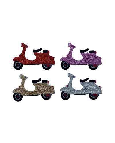 Application Vespa Iron-on Patch with Glitter Motorcycle Embroidery 6x4 Cm