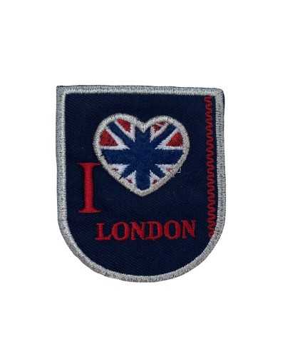 Thermoadhesive Application Shield Coat of Arms Blue Written London Silver Lurex Embroidery 60x65 Mm