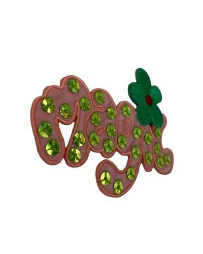 Anwendung Aufnäher zum Aufbügeln, Stickerei, grüne Blume, geschrieben mit MAGIC-Pailletten, 70 x 55 mm