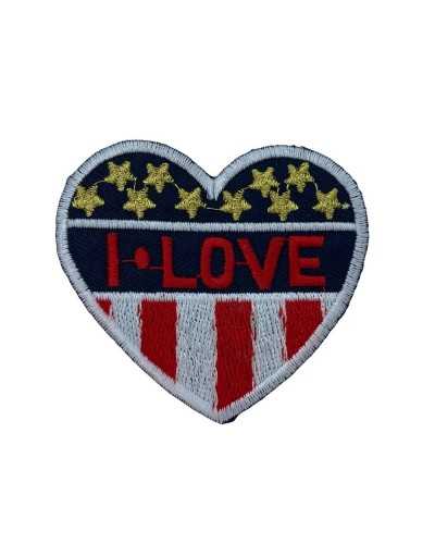 Thermoadhesive Application Patch Blue Heart Embroidered Stars Gold Lurex 65x55 Mm