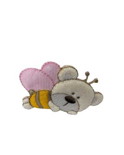 Thermoadhesive Application Sponge Patch Embroidery Bear Bee Wings 7x5 Cm