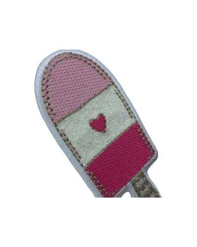 Thermoadhesive Application Patch Embroidery Ice Cream Glitter High Pink Heart 80x35 Mm