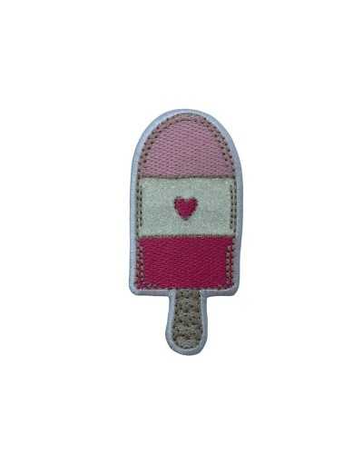 Thermoadhesive Application Patch Embroidery Ice Cream Glitter High Pink Heart 80x35 Mm