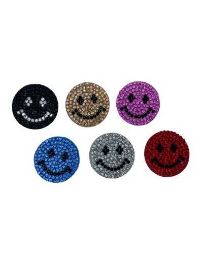 Applicazione Toppa Patch Termoadesiva Tonda Smile Strass 27 Mm