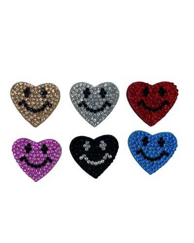 Application Patch Iron-on Patch Heart Smile Strass 3 Cm