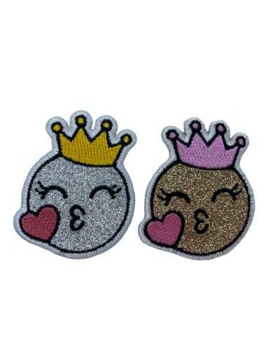 Iron-On Patch Baby Embroidery Round Smile Crown Heart Glitter 55x45 Mm