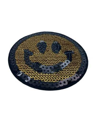 Round Iron-On Application Patch Smile Sequins Emoticon 7,5x7,5 Cm