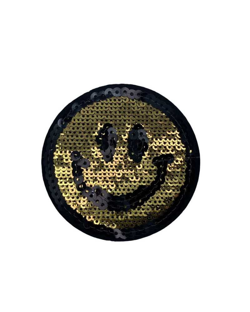 Round Iron-On Application Patch Smile Sequins Emoticon 7,5x7,5 Cm