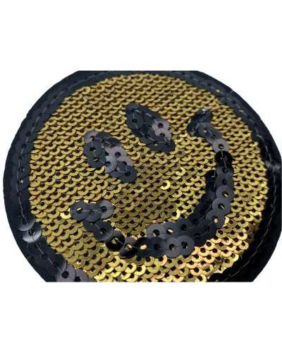 Round Iron-On Application Patch Smile Sequins Emoticon 7,5x7,5 Cm