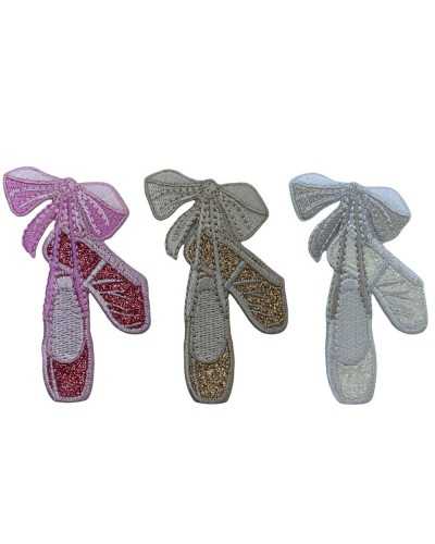Iron-On Patch Baby Embroidered Glitter Dance Shoes Bow 65x35 Mm