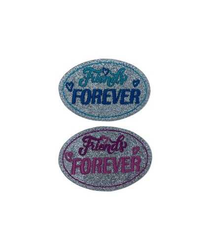 Iron-on Patch Application with Silver Glitter Embroidery Friends Forever 65x45 Mm