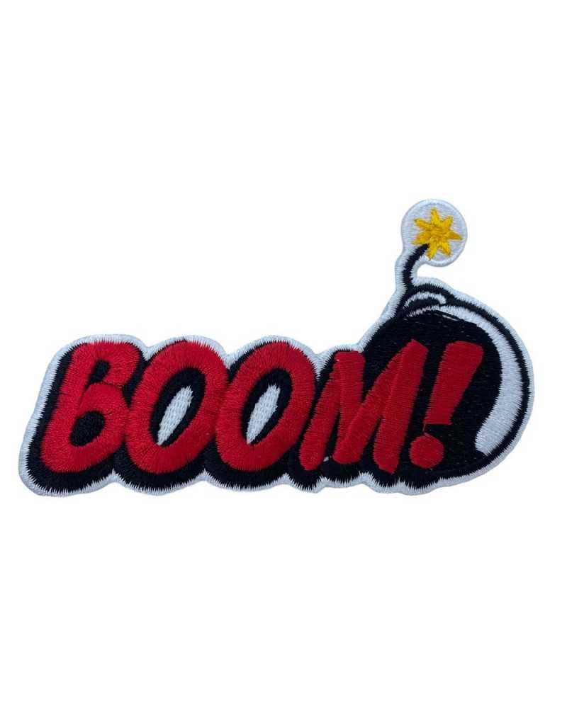 Aufnäher zum Aufbügeln, gestickte Bombe mit der Aufschrift „Boom!“ 10x6cm