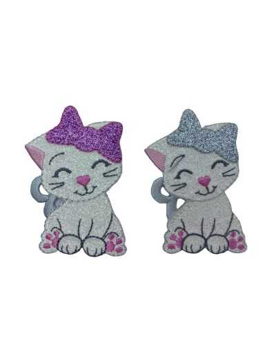 Thermoadhesive Application Glitter Embroidery Patch Cat Bow 7x5 Cm