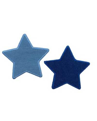 Aufnäher zum Aufbügeln mit Stern-Applikation, Stickerei, blaue Jeans, 8 x 7 cm