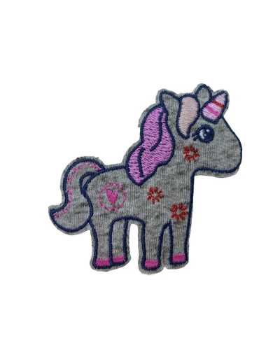 Application Iron-on Patch Baby Gray Jersey Fabric Unicorn Embroidery 7 Cm