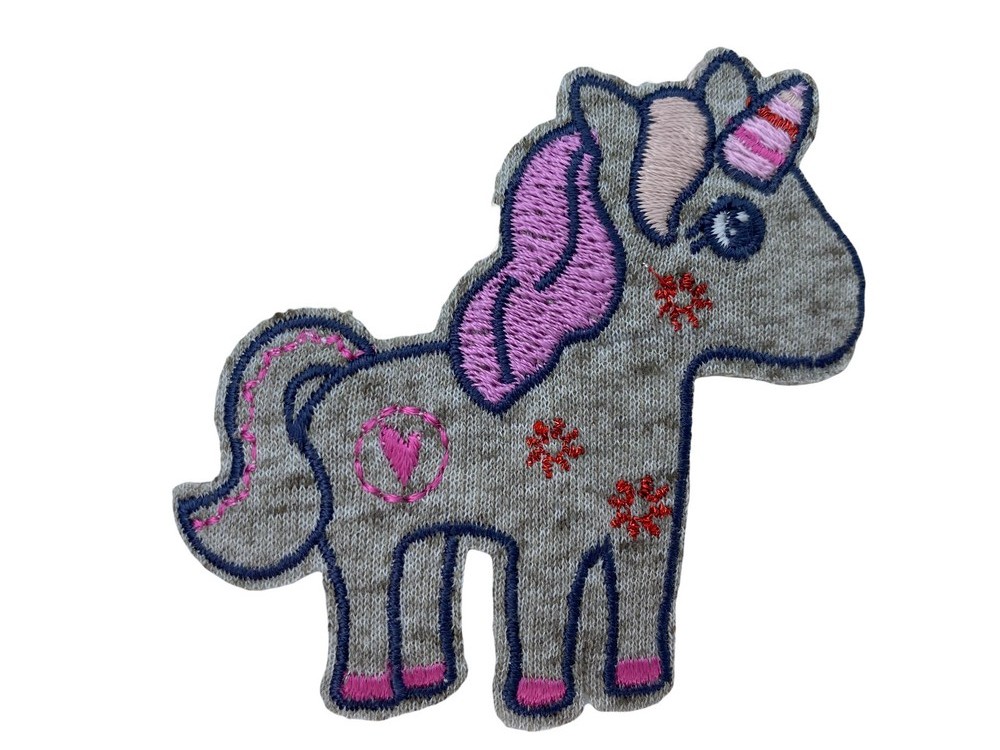 Aplicación Parche Termoadhesivo Tela Jersey Gris Bebé Bordado Unicornio 7 Cm