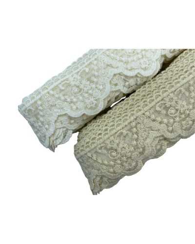 19.50 Mt Passementerie Dentelle Festonnée Tulle Broderie Main Fleur Coton Mat Haut 6 Cm