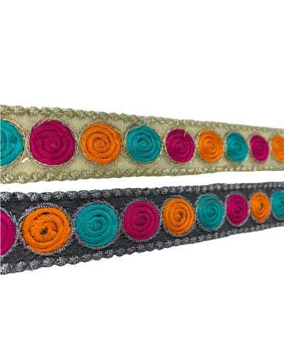 50 Cm Passementerie Bord Cloison Lurex Broderie Ruban Cercles Colorés 25 Mm De Haut