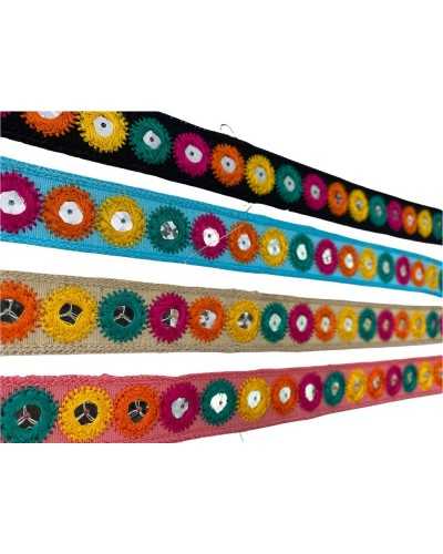 50 cm Passementerie Bordure Cloison Ruban Broderie Cercles Colorés Paillettes Argent Haute 23 Mm