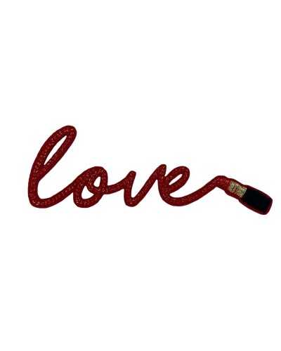 Anwendung Love Lippenstift zum Aufbügeln, Lurex, bestickter Aufnäher, Marbet Love, Rot, 75 x 25 mm