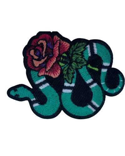 Applicazione Termoadesiva Patch Marbet Ricamo Serpente Verde Nero Bianco 6x5 Cm