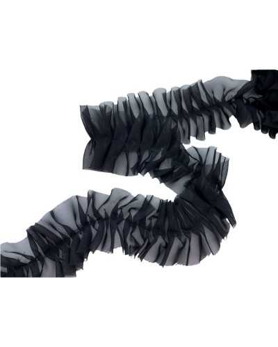 50 Cm Trimmings Chiffon Rouches Curled Black Central Seam 6 Cm High