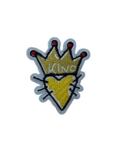 Fashion Application Heart Crown Written King Thermoadhesive Yellow Lurex Embroidery 6x5 Cm