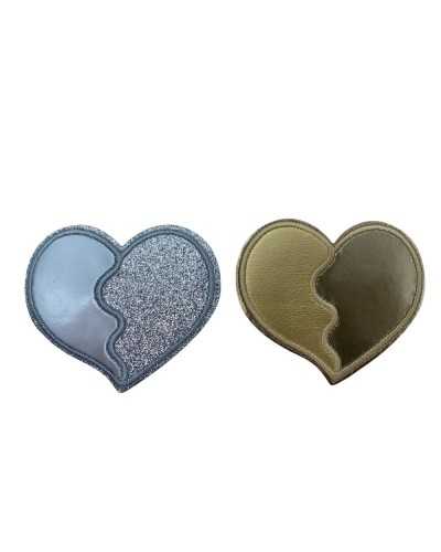 Thermoadhesive Application Glitter Faux Leather Heart Embroidery 7x6 Cm