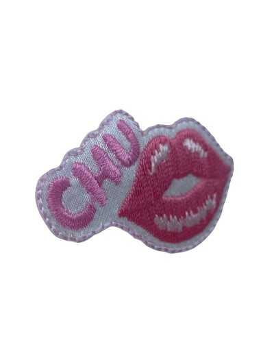 Thermoadhesive Application Embroidery Patch Marbet Lips Bacio Chu Pink White 50x25 Mm