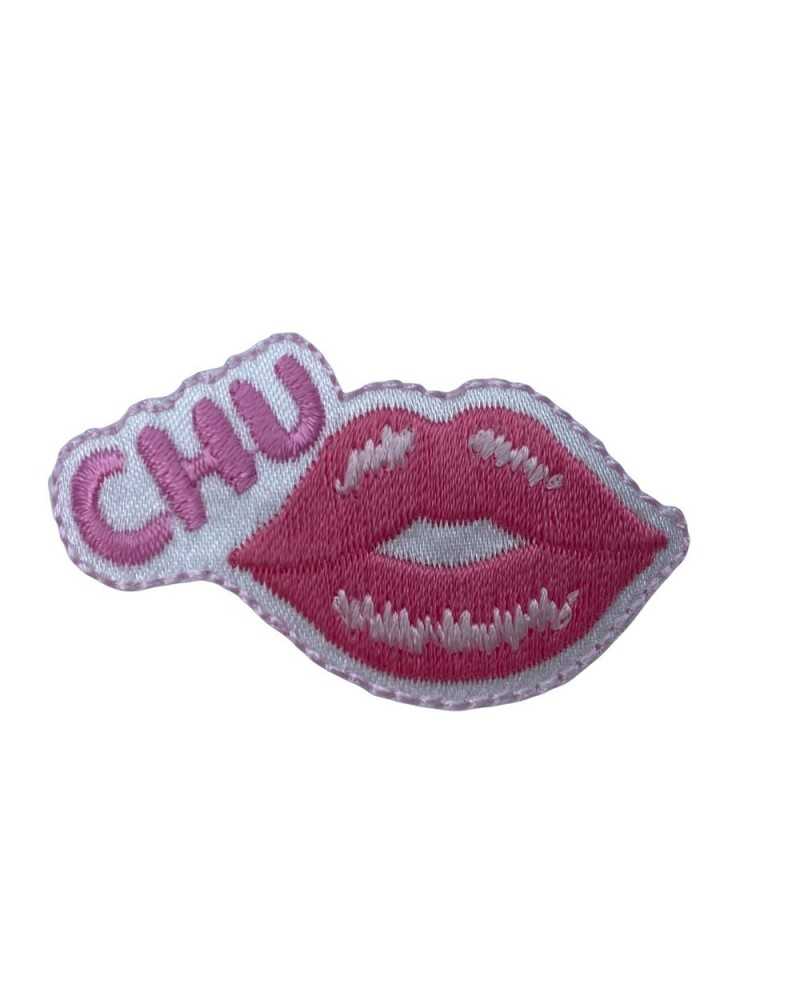 Thermoadhesive Application Embroidery Patch Marbet Lips Bacio Chu Pink White 50x25 Mm