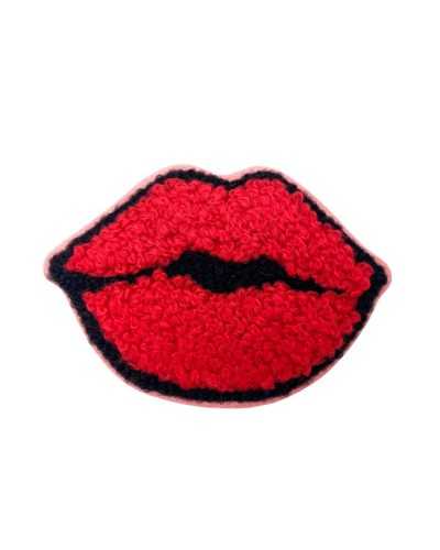 Thermoadhesive Application Patch Marbet Embroidery Mouth Lips Red Wool 6x4 Cm