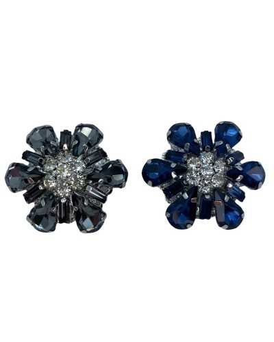 Jewel Button Lacquered Metal Silver Shank Flower Model Rhinestones Stones Drops Rectangles 3x3 Cm Size 52