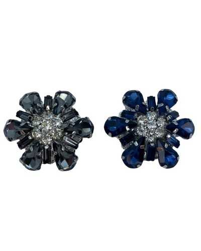 Bijou Bouton Métal Laqué Tige Argentée Modèle Fleur Strass Pierres Gouttes Rectangles 3x3 Cm Taille 52