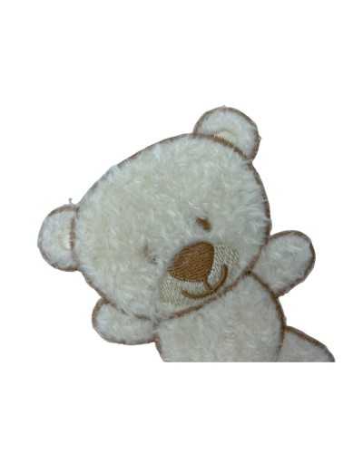 Thermoadhesive Application Chenille Embroidery Patch Marbet Baby Beige Cream Bear 80x65 Mm