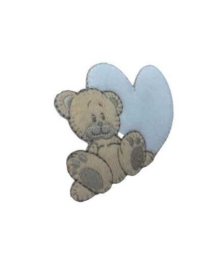 Thermoadhesive Application Baby Beige Bear Sitting Velvet Heart 7x6 Cm